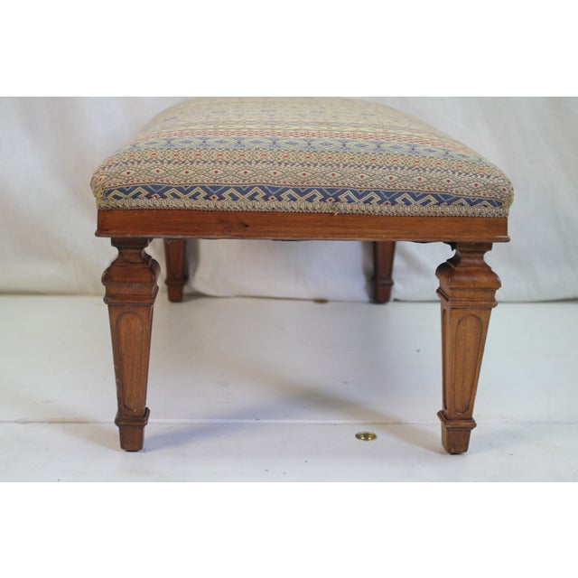 Wood 1940s French Style Walnut Footstool With Linen Upholstery For Sale - Image 7 of 11