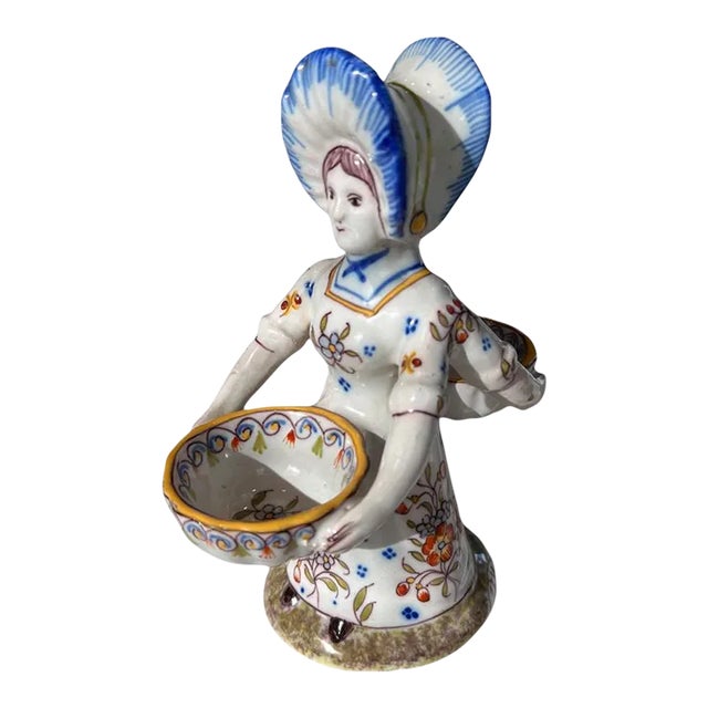 Antique Faience Salt and Pepper Server For Sale