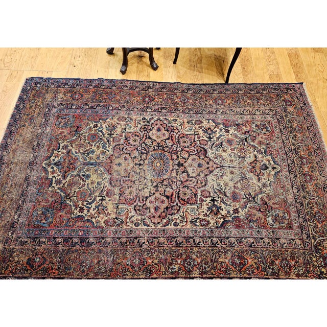 19th Century 19th Century Persian Kashan Rug, Hand-Knotted Wool, Floral Pattern, Ivory & Saffron,5x7 For Sale - Image 5 of 16