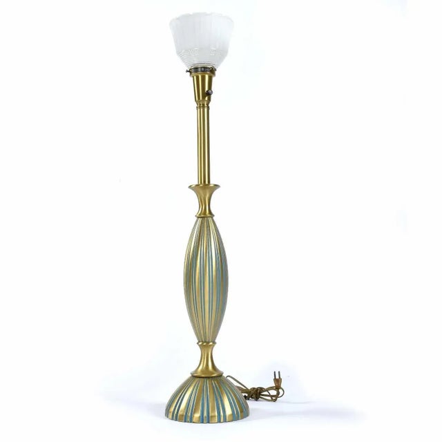 Rembrandt Teal and Gold Hourglass Shaped Midcentury Table Lamp For Sale - Image 6 of 12