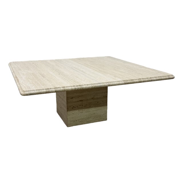Italian Travertine Square Coffee or Cocktail Table, 1970s For Sale