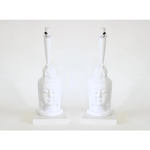 Plaster Buddha Lamps With Quartzite Bases - A Pair For Sale - Image 10 of 10