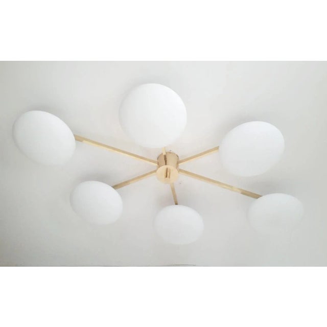 Mid-Century Modern Angelo Natural Brass Matte White Glass Flush Mount by Fabio Ltd For Sale - Image 3 of 7