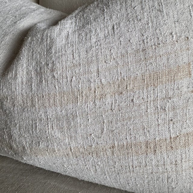Pillow Made from Antique French White Grain Linen For Sale In Los Angeles - Image 6 of 7
