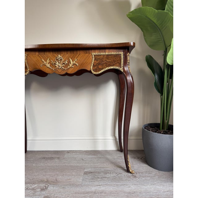 Vintage French Louis XV Style Marquetry Console Table, 1930s For Sale - Image 4 of 11