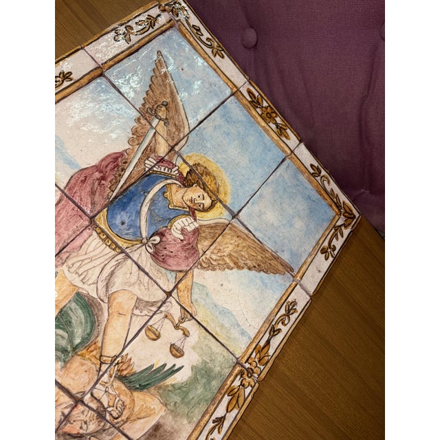 Hand-Painted Mosaic of St. Michael the Archangel, 1950s For Sale - Image 3 of 14