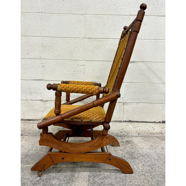 Brown Antique Victorian Hunzinger Style Upholstered Spring Rocker For Sale - Image 8 of 8