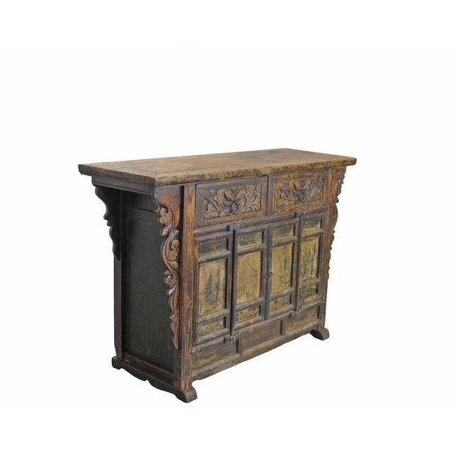 Chinese Carved Elm Dual-Drawer Cabinet For Sale - Image 3 of 13