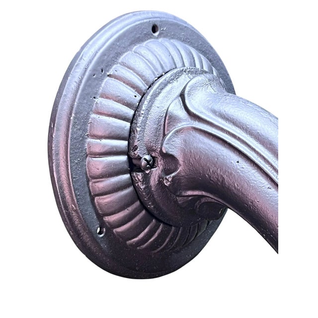 Art Nouveau 1910s Curved Arm Exterior Sconces With Antique Flame Shades #2552 For Sale - Image 3 of 6