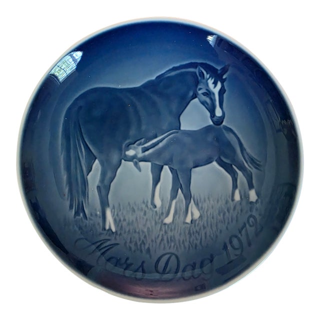 1972 Vintage Bing and Grondahl Porcelain Mother's Day Horse With Foal Plate For Sale