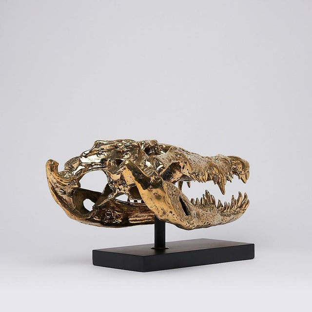 Sculpture of a Crocodile Head, 21st Century, Gilded Bronze For Sale - Image 6 of 10