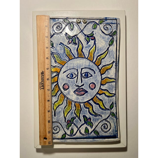 Vintage Handmade Ceramic Sun Wall Plaque Mid Century Art Decor For Sale - Image 4 of 6