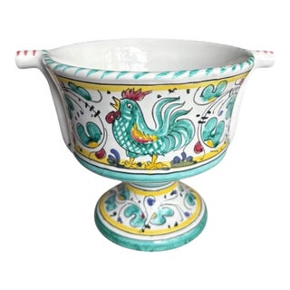 Vintage Cama Deruta Italy Orvieto Green Rooster Cachepot Planter For Sale