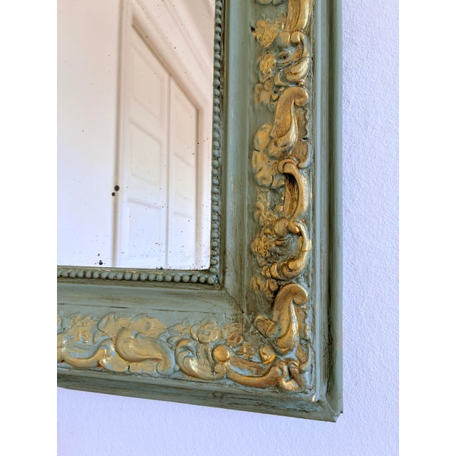 Wood Large Antique French Louis Philippe Mirror – Green and Gold, Late 19th Century For Sale - Image 7 of 10