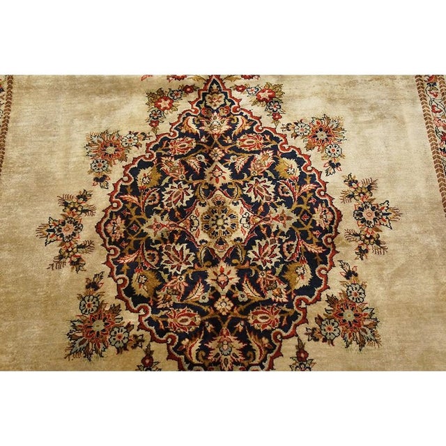 1940s ScattIer Ivory Medallion Diamond Antique Qum Silk Handknotted Wool Rug For Sale - Image 4 of 6