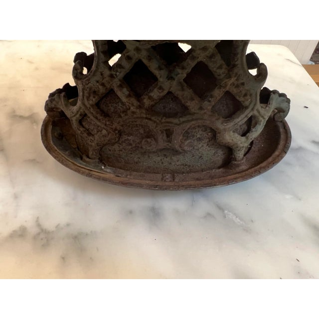 Green Antique Ornate Cast Iron Planter Urn For Sale - Image 8 of 13