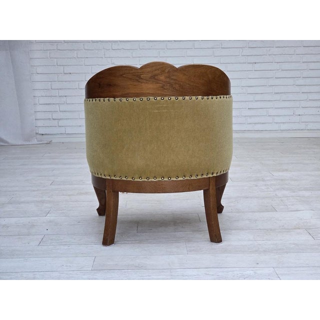Danish Children's Armchair in Light Green Furniture Velour and Oak, 1950s For Sale - Image 9 of 17