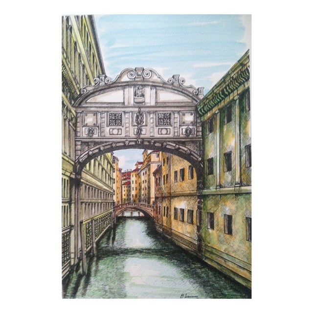 Carmelo Linciano, Bridge of Sighs, Venice, Watercolor on Lithograph, 1995 For Sale