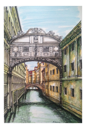 Carmelo Linciano, Bridge of Sighs, Venice, Watercolor on Lithograph, 1995