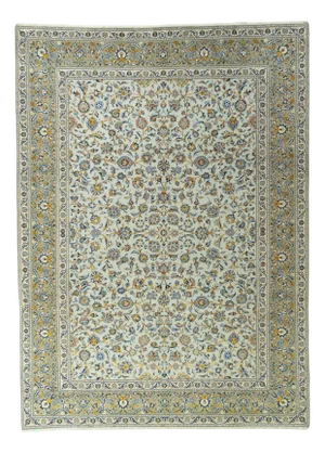 Hand-Knotted Kashan Oriental Rug in Pistachio Green with Floral Motifs