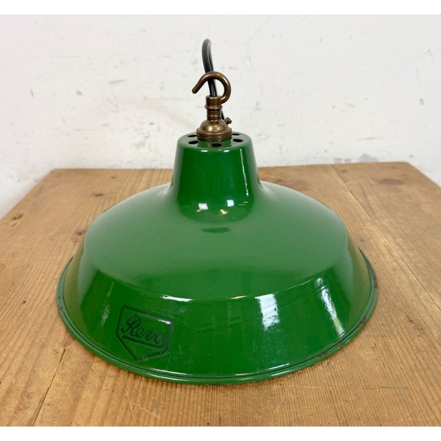 Industrial Green Enamel Factory Pendant Lamp from Revo, 1950s For Sale - Image 12 of 18