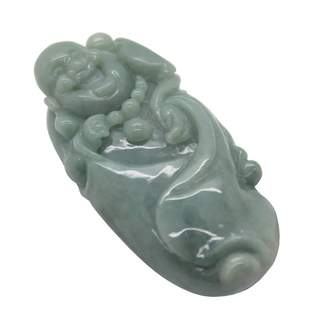 Figurative Green Jade Pendant Happy Buddha, Laughing Buddha Figure For Sale - Image 3 of 6