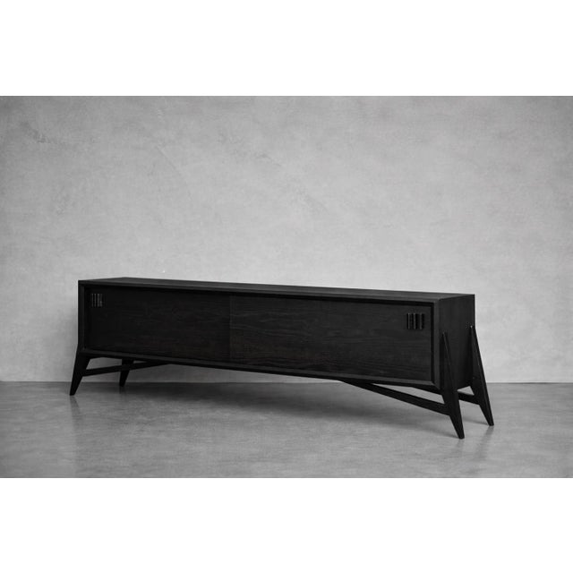 Mid-Century Scandinavian Modern Dark Oak Sideboard with Wooden Handles, 1960s For Sale - Image 9 of 18