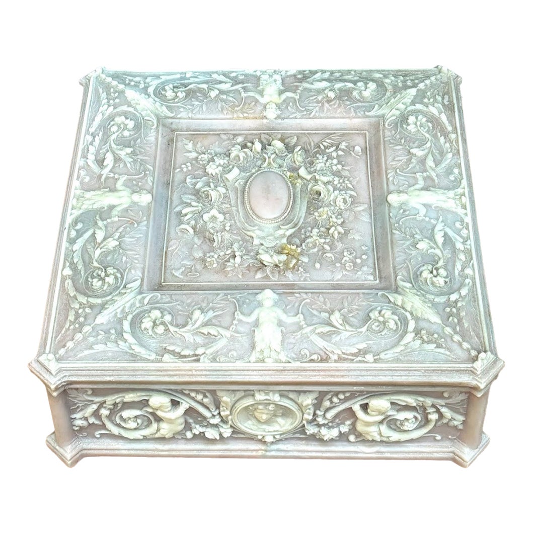 Art Deco Pink/White Alabaster Jewelry Box | Chairish
