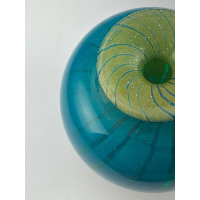 Turquoise Glass Squat Bottle Vase in Ming Pattern, 1979 For Sale - Image 10 of 12