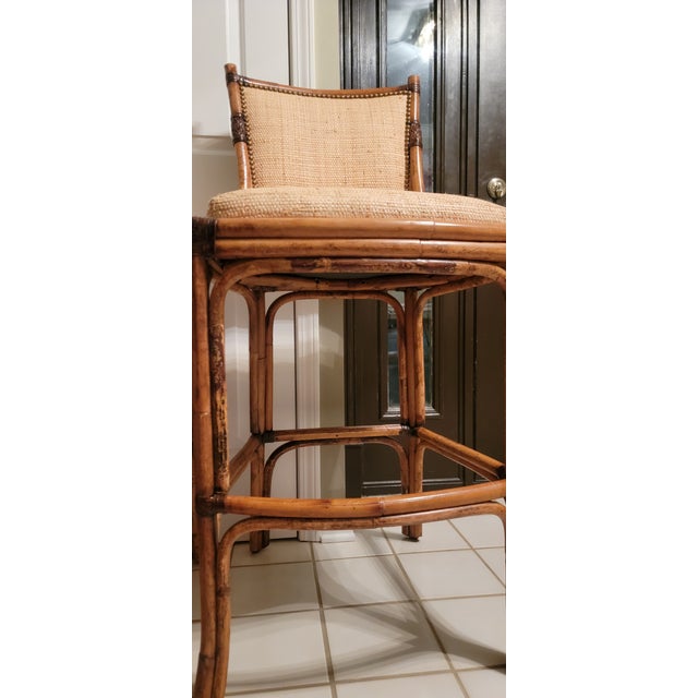1990s 1990s Pierre Martin Rattan Bar Stools - a Pair For Sale - Image 5 of 12
