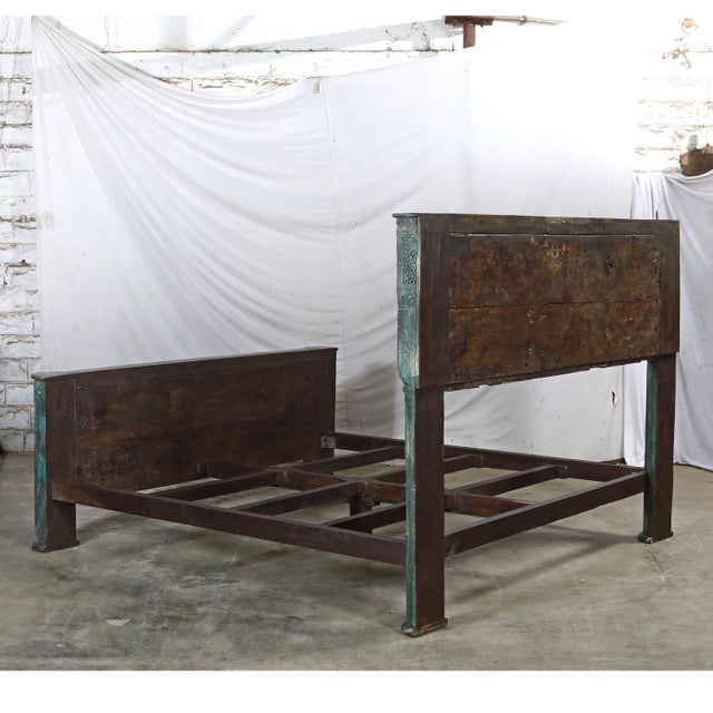 Complete King Size Bed Constructed From an Antique Painted Teakwood Gujarati Door and Pillars For Sale - Image 10 of 10
