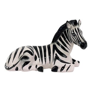Vintage 20th Century Hand-Painted Ceramic Zebra Figurine For Sale