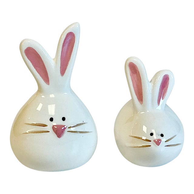 Vintage Whimsical Modern Ceramic Bunny Salt & Pepper Shakers - A Pair For Sale
