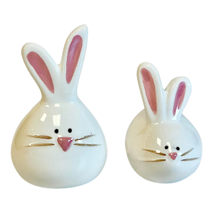 Vintage Whimsical Modern Ceramic Bunny Salt & Pepper Shakers - A Pair - Easter.
