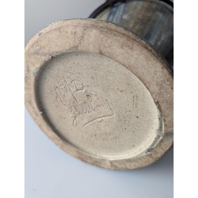 1930s Belgian Art Deco Stoneware and Wrought Iron Vase by Roger Guerin, 1930 For Sale - Image 5 of 15