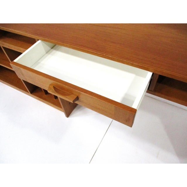 Brown Teak Expandable 2 Pc. Stereo Record Desk Cabinet Denmark (A) For Sale - Image 8 of 11