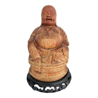 Early 20th Century Carved Chinese Figure of Buddha on Carved Base, Signed to the Underside For Sale