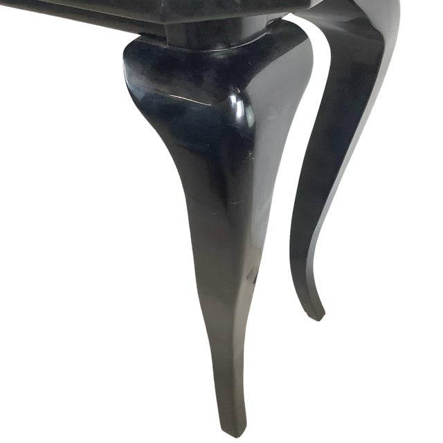 Vintage Postmodern Black Lacquer Console Table | Sculptural Leg Sofa Table For Sale - Image 12 of 18