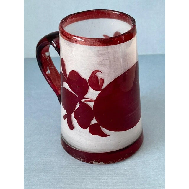 1900 - 1909 Vintage Oxblood Red on Frosted Clear Cameo Art Glass Handled Tumbler For Sale - Image 5 of 13
