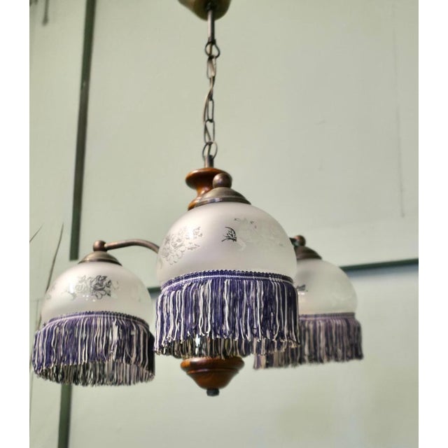 1930s French Triple Fringed Glass Pendant Light, 1930 For Sale - Image 5 of 9