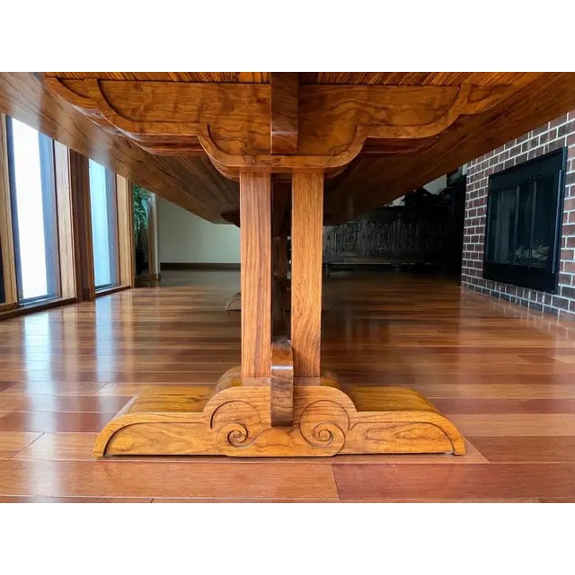 Arts & Crafts Monumental 10-Foot Arts & Crafts Sculptural Solid Walnut Trestle Dining Table For Sale - Image 3 of 10