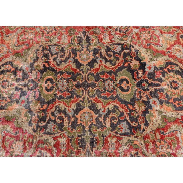 Antique Malayer Rug Red Ivory Blue Handwoven Wool Rug 8'9" X 12'6" For Sale In Houston - Image 6 of 7