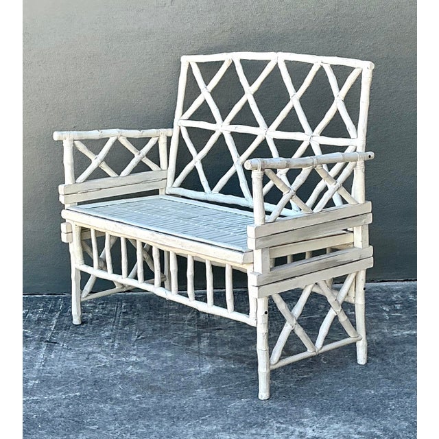 Vintage Painted Branch Trellis Bench For Sale In West Palm - Image 6 of 12