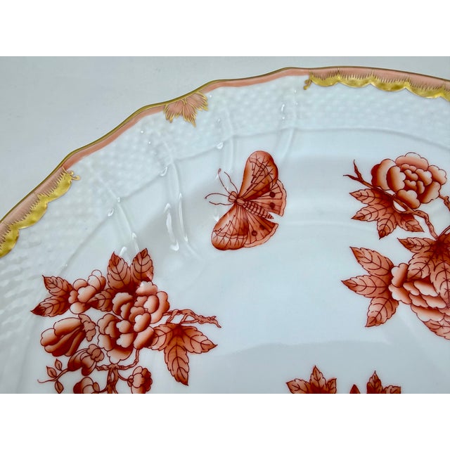 Gorgeous Herend Rust Serving Plate With Pedestal. The plate is handpainted with two tones of rust depicting butterflies...