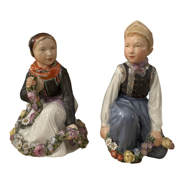 Pair of Early 1900s Royal Copenhagen Carl Martin-Henson Figurines of a Boy and Girl For Sale