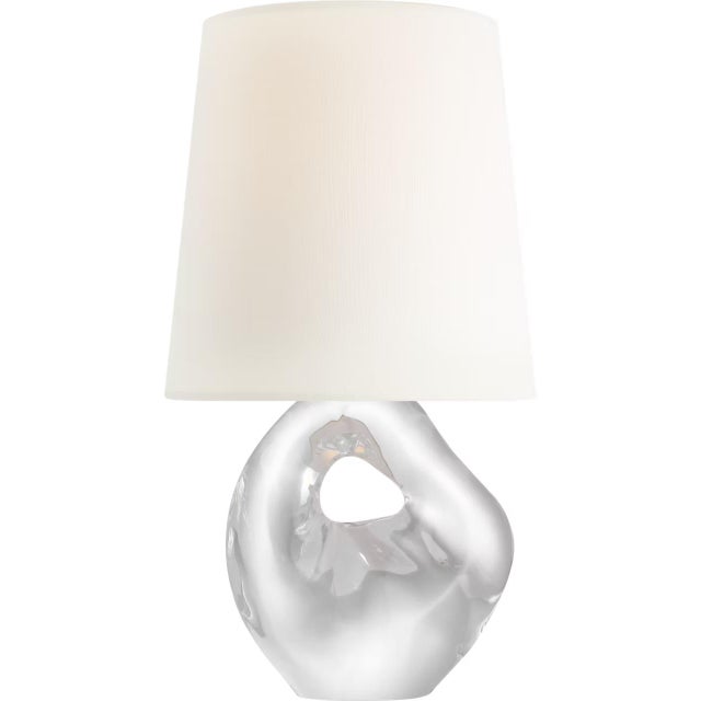 Modern AERIN by Visual Comfort Signature Adria 16" Cordless Table Lamp in Crystal with Linen Shade For Sale - Image 3 of 3