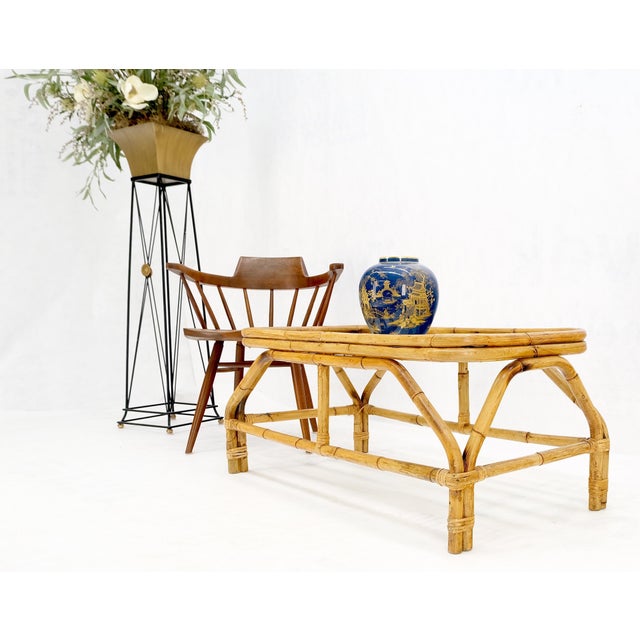 Mid-Century Modern Rattan Bamboo Rectangle Glass Top Mid-Century Modern Coffee Table Mnt! For Sale - Image 3 of 12
