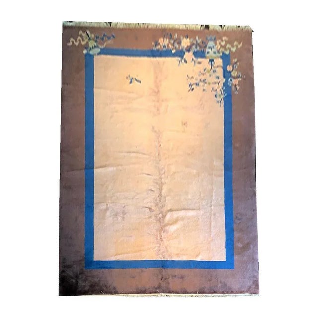 Tan 1930s Vintage Tan & Purplish Mauve Art Deco Chinese Rug For Sale - Image 8 of 8