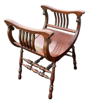 Early 20th-Century Solid Wood Vanity Saddle Chair