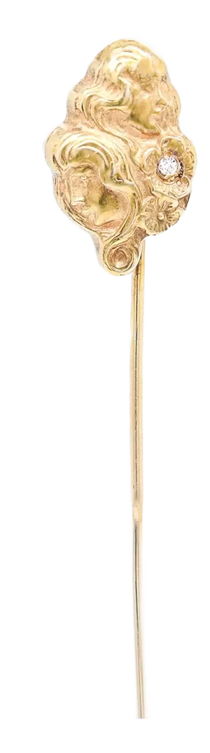 Vintage Art Nouveau Style 14k Gold & Diamond Women in Profile Stickpin
